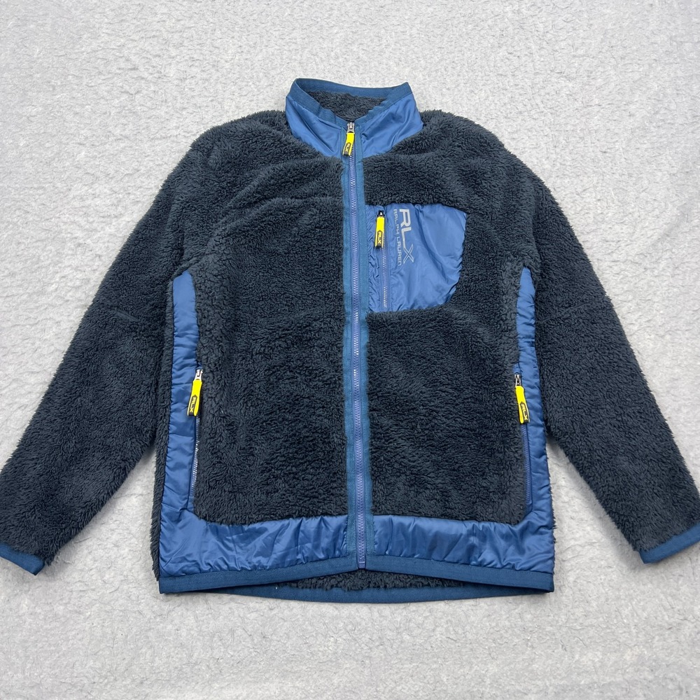 RLX‎ Ralph Lauren Jacket Men's Small Blue Zip High-Pile Fleece Hybrid Technical